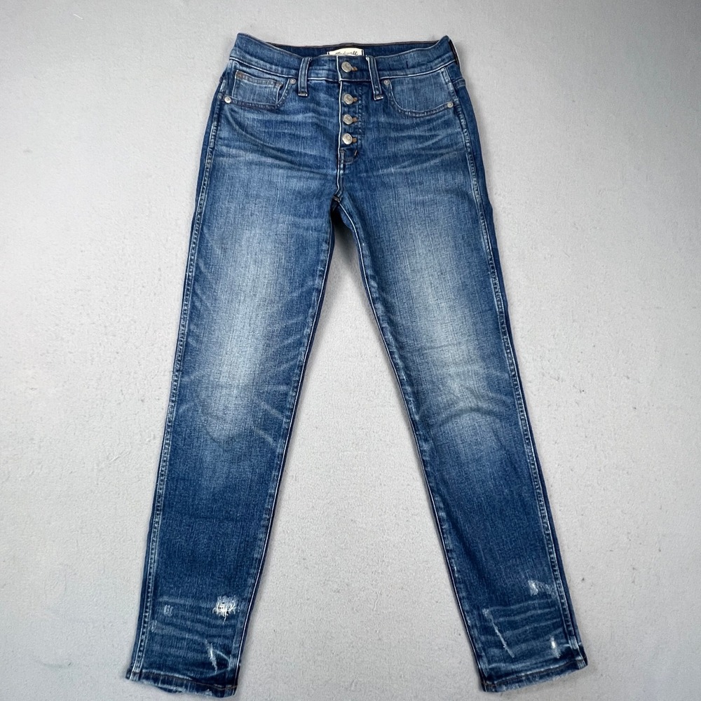 Madewell Slim Straight Jeans Womens 26 Blue Button Fly Distressed Denim J7214